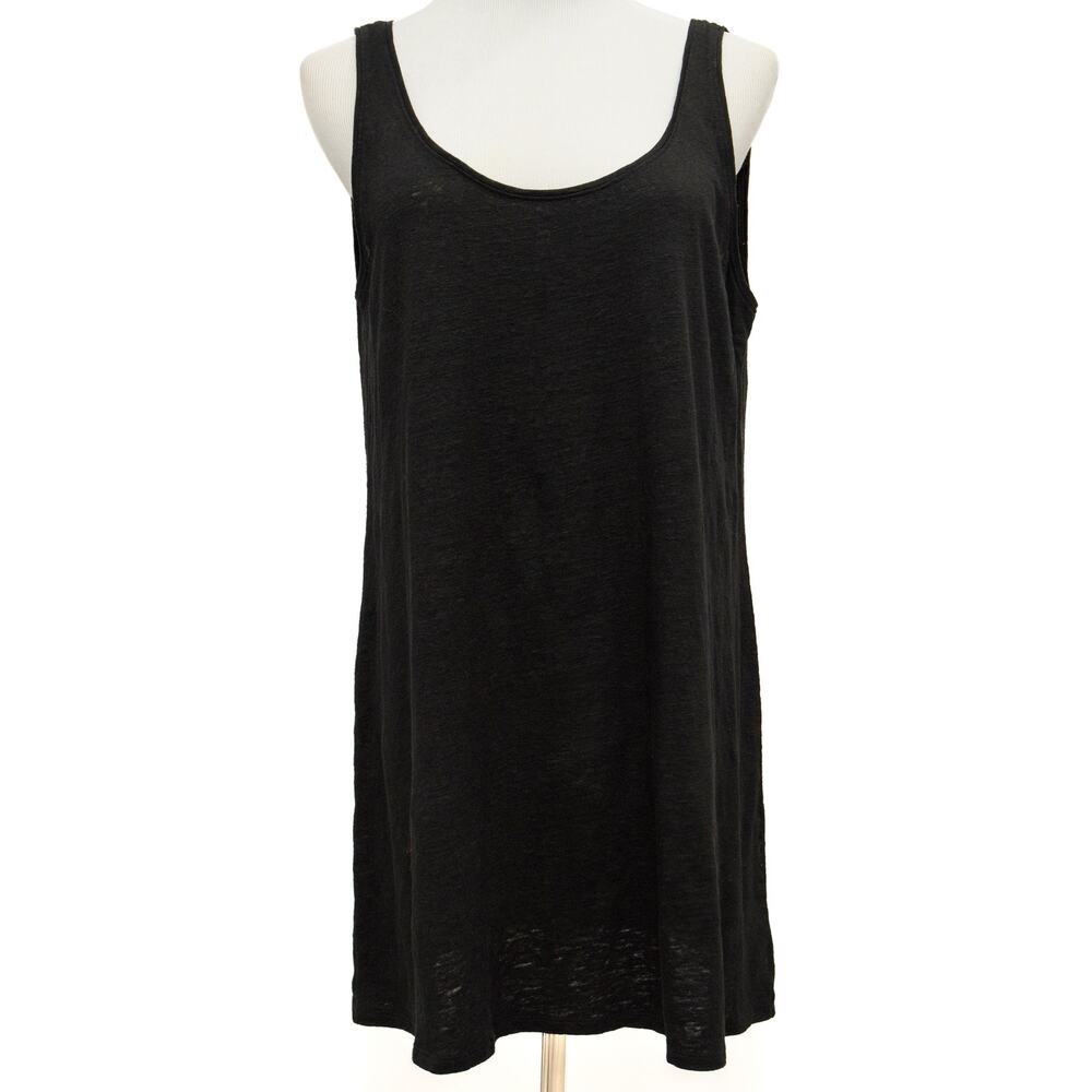 Eileen Fisher Black Linen Slub Knit Long Tank Size Medium